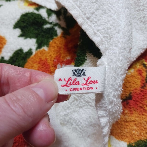 Vintage Bath Towel Set of 2 Gold Orange Brown Green Colors Flowers Retro Fringe - Picture 7 of 10